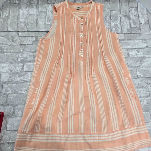 FAHERTY Women's Medium Isha Striped 100% Organic Cotton Dress Pockets Peach/Pink - Picture 6 of 13